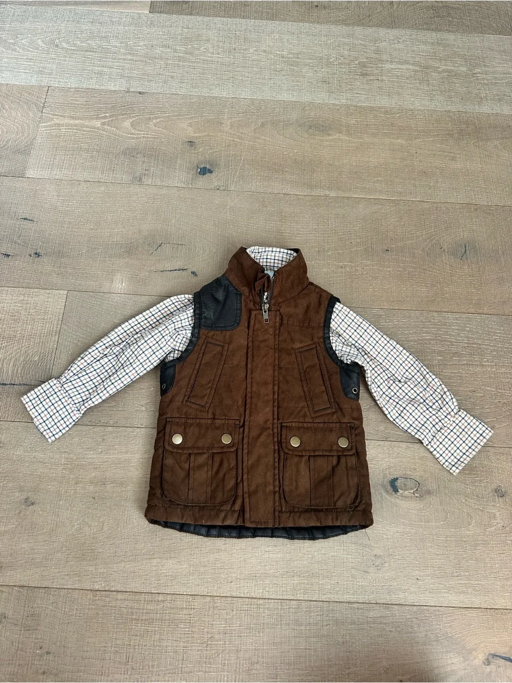 Class Club Brown Quilted Vest with Plaid Shirt